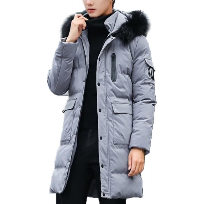 Svelte Mi Noir Masculin Bordure Fourrure longue En Verte Homme Doudoune Fausse Vêtement armée Encapuchonné gris 1q88gT