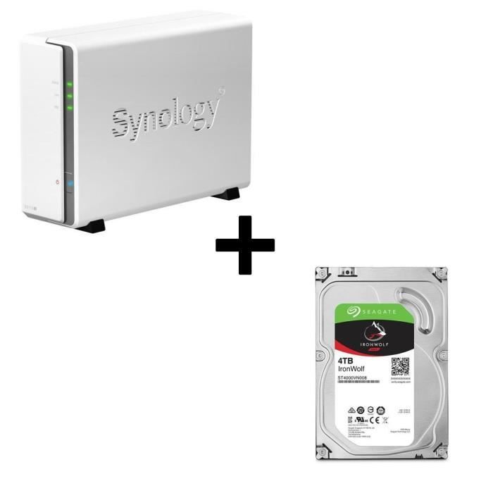 Pack Synology Serveur NAS DiskStation DS115j + 1 Disque Dur Seagate NAS HDD Iron Wolf 4To 3,5\