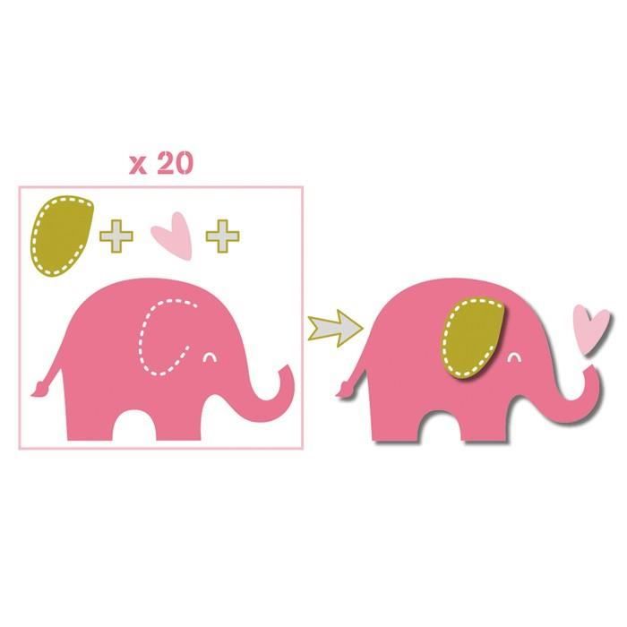 TOGA Pack de 20 Formes découpées Eléphants - Rose, vert et taupe