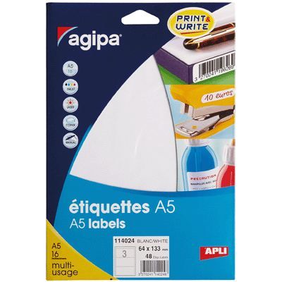 Etiquette adhesive A5 64x133   Étui 48   Étui de 48 étiquettes de