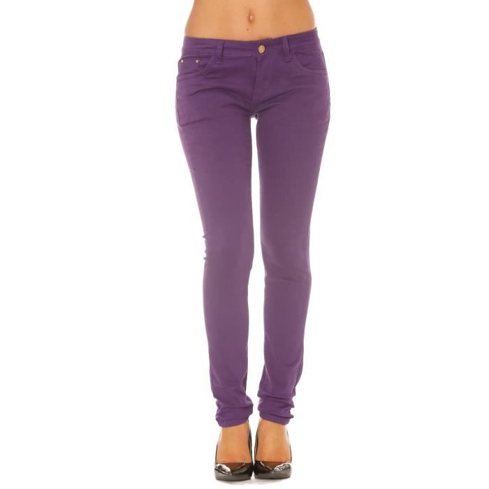 Pantalon Jeans Violet femme peau de pêche Violet - Achat ...