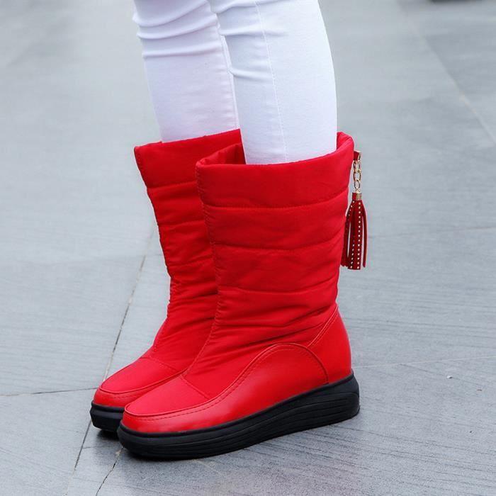 2168 rouge Neige Chaussures Bottes Bottes De Genou Coton Chaud Hiver Plat Talons Femmes Hexiaoqin q1OBPW