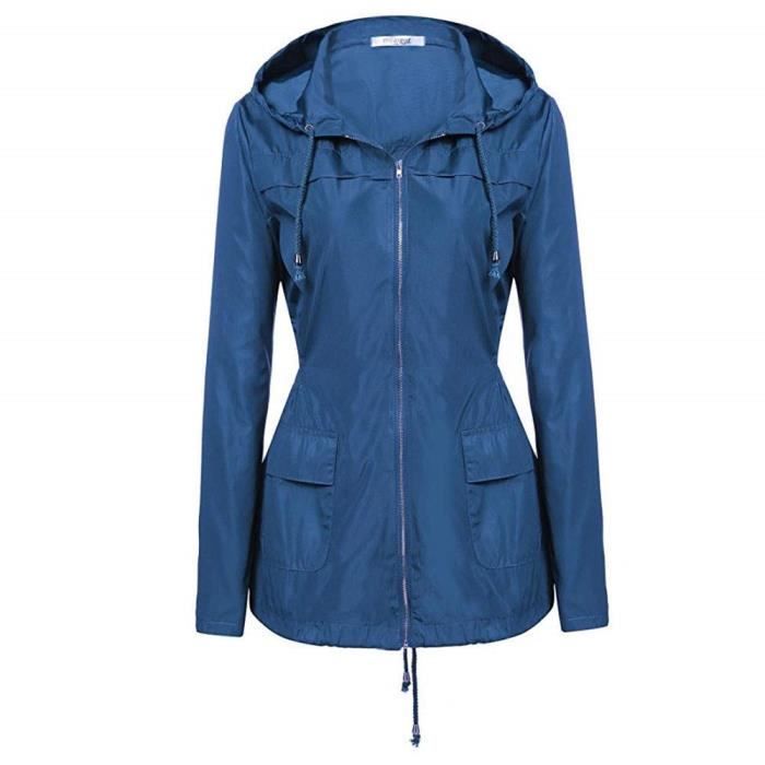 Femme Imperméable Veste étanche Plein Air Vestes à Capuchon Cordon Imperméable Coupe Vent - 