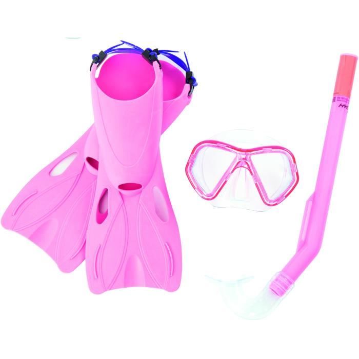 BESTWAY Ensemble Masque de plongée + Tuba + Palmes – Enfant - 2 couleurs assorties