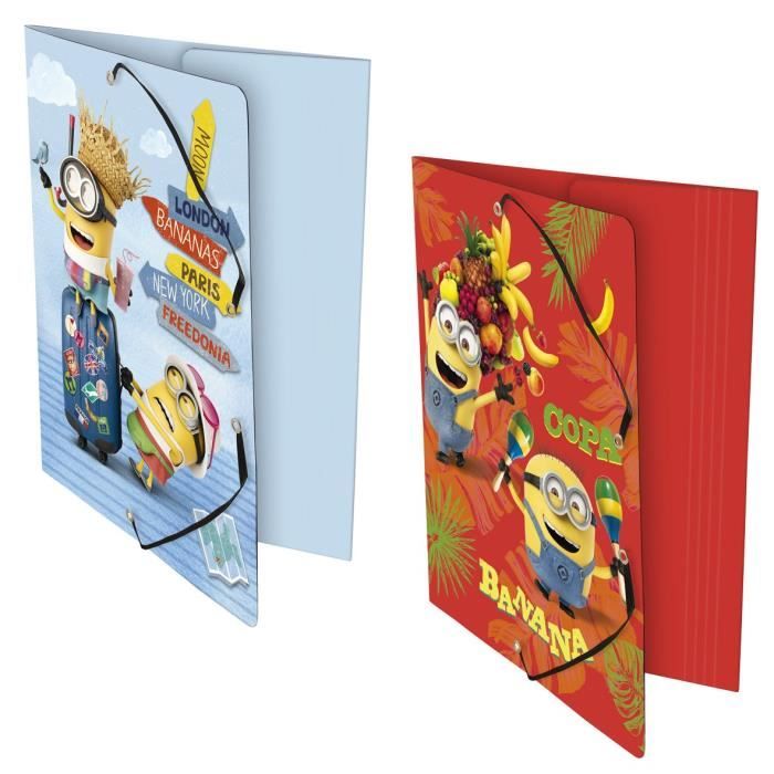 LES MINIONS - Chemise à élastiques 3 rabats 24 x 32 cm - Carte pelliculée - 2 visuels aléatoires