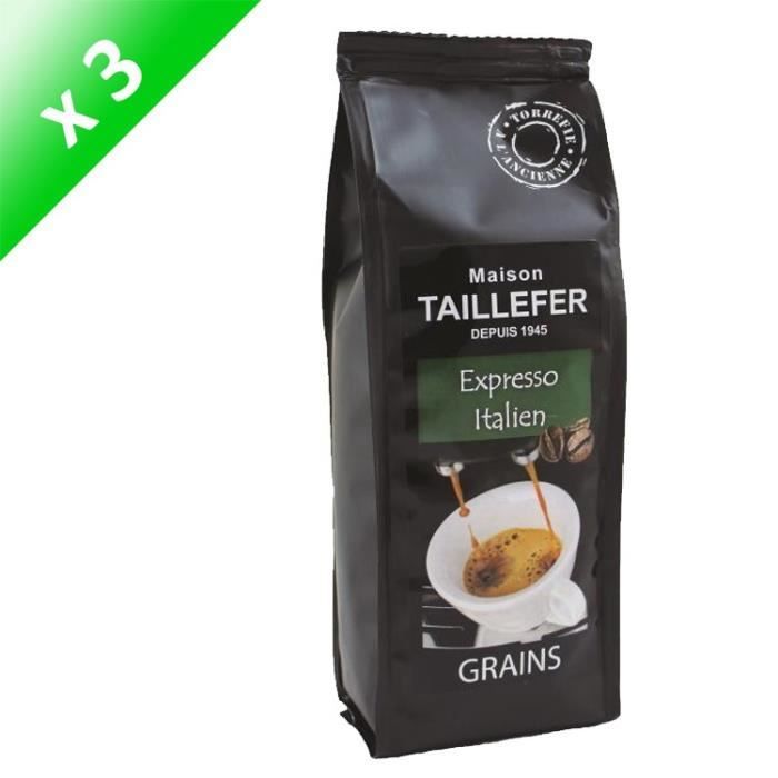 MAISON TAILLEFER Lot de 3 Cafés Expresso Italien Grains Sachet de 250g