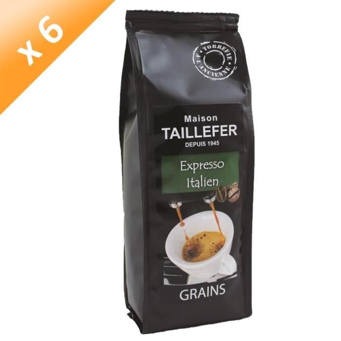 MAISON TAILLEFER Lot de 6 Cafés Expresso Italien Grains Sachet de 250g