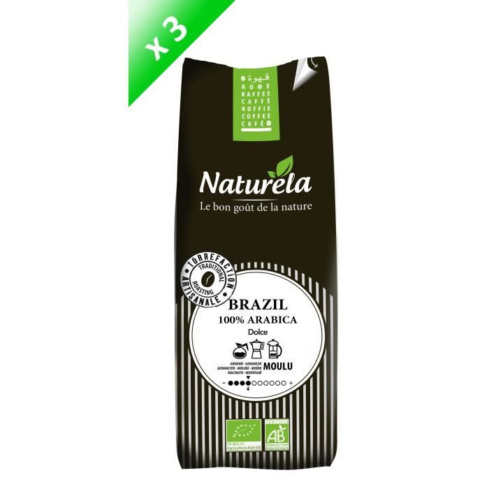 NATURELA Lot de 3 Cafés Brazil 100% Arabica Moulu 250g