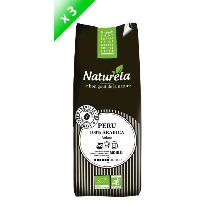 NATURELA Lot de 3 Cafés Pérou 100% Arabica Moulu 250g