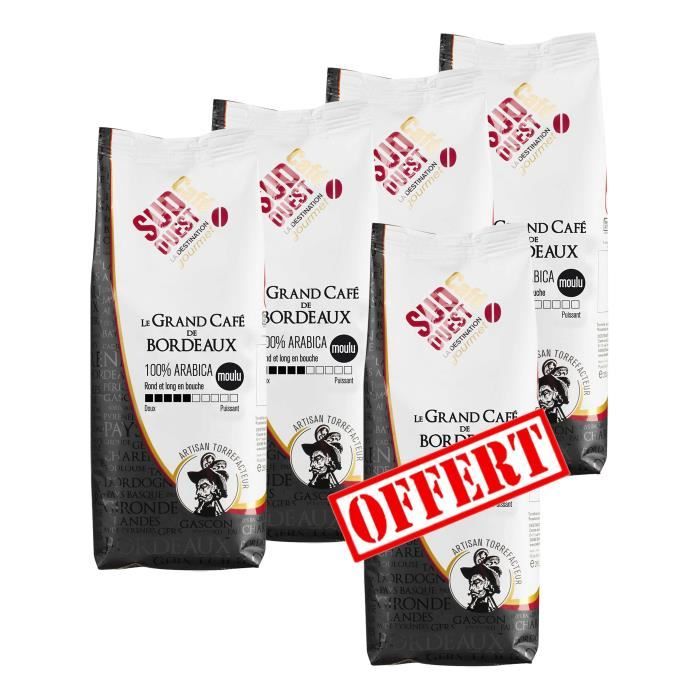 4 + 1 Offert SUD OUEST CAFE Le Grand Café de Bordeaux 100% Arabica Moulu 250g