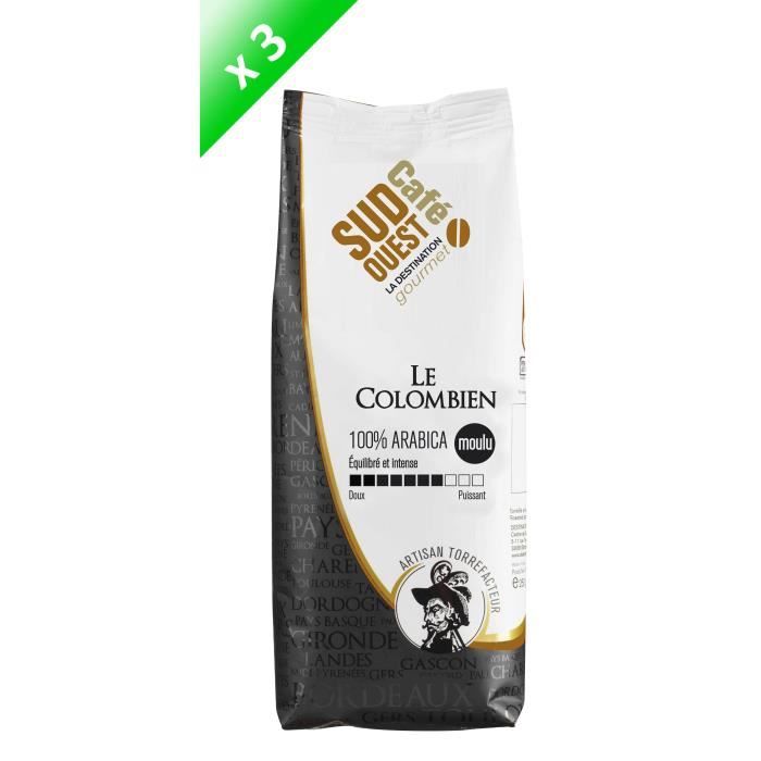 SUD OUEST CAFE Lot de 3 Cafés Le Colombien 100% Arabica Moulu 250g