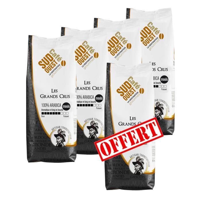 SUD OUEST CAFE Les Grands Crus 100% Arabica Moulu 250g Lot de 4+1 offert