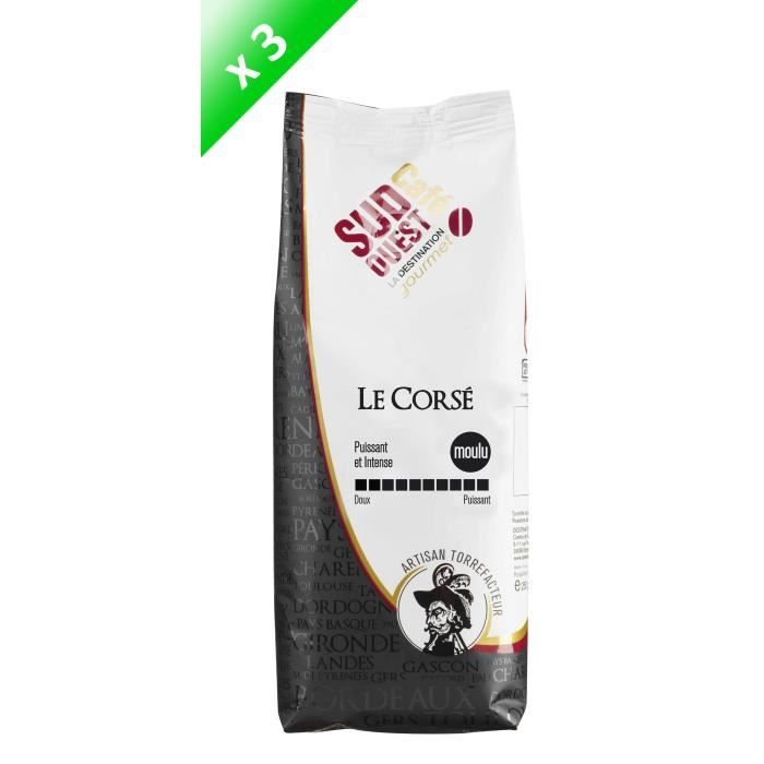 SUD OUEST CAFE Lot de 3 Cafés Le Corsé Moulu 250g