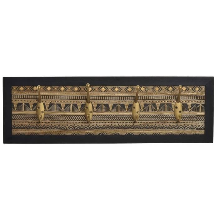 Porte-manteau mural en bois et métal - 47x15x6,5 cm - Noir