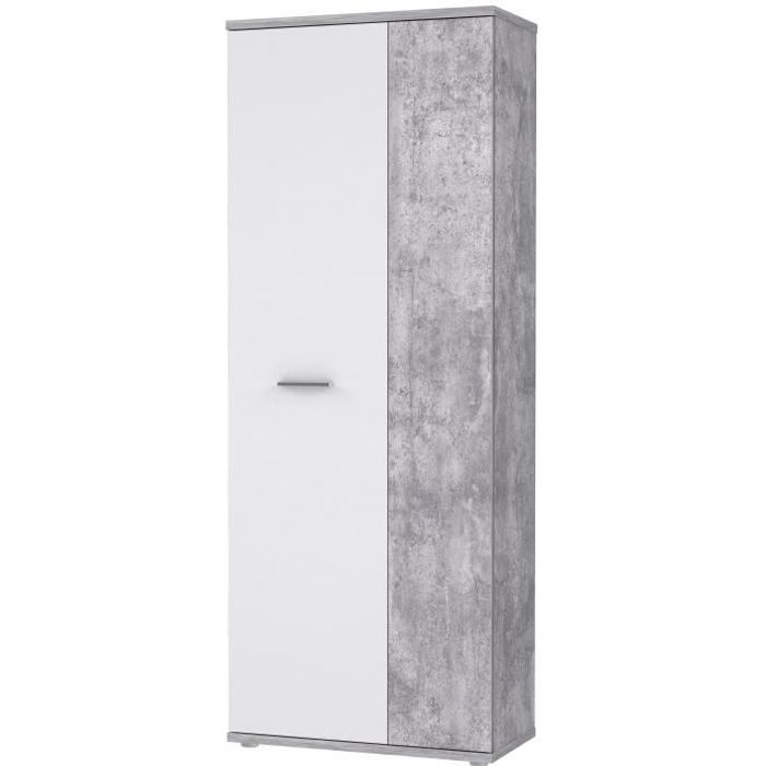 Armoire à Chaussures Style Contemporain Effet Béton Et Blanc Mat L