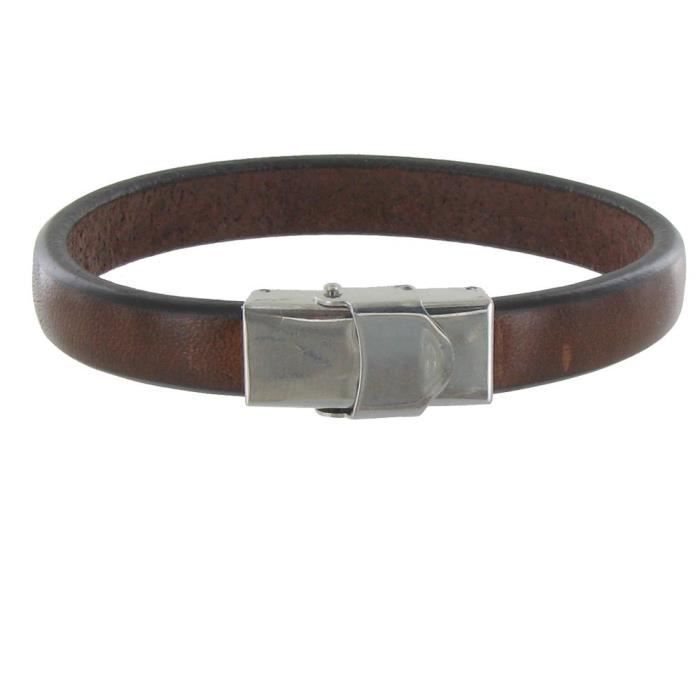 Les Poulettes Bijoux - Bracelet Homme Cuir Marron2