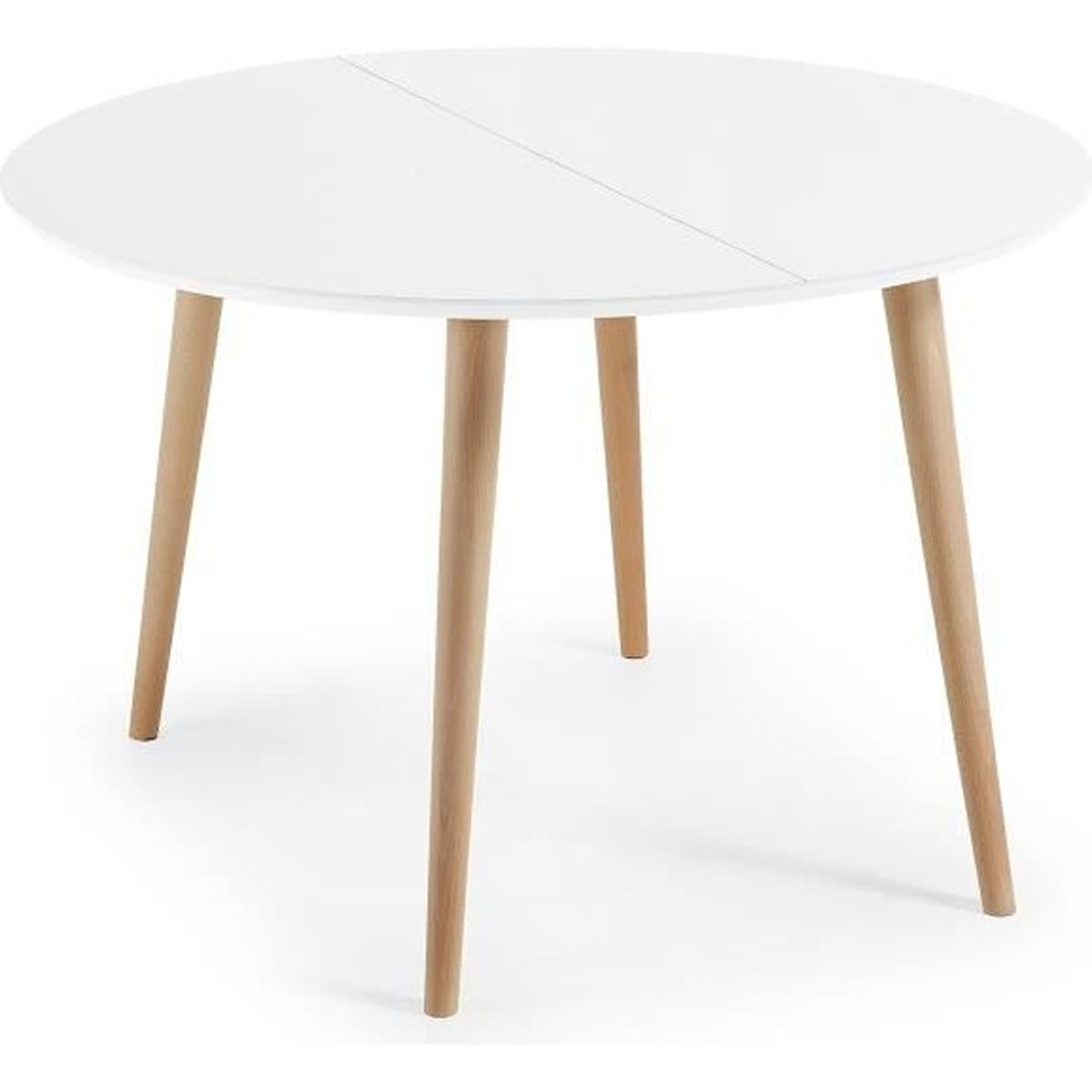 Table Oqui extensible ronde 120-200 cm, naturel et blanc ...