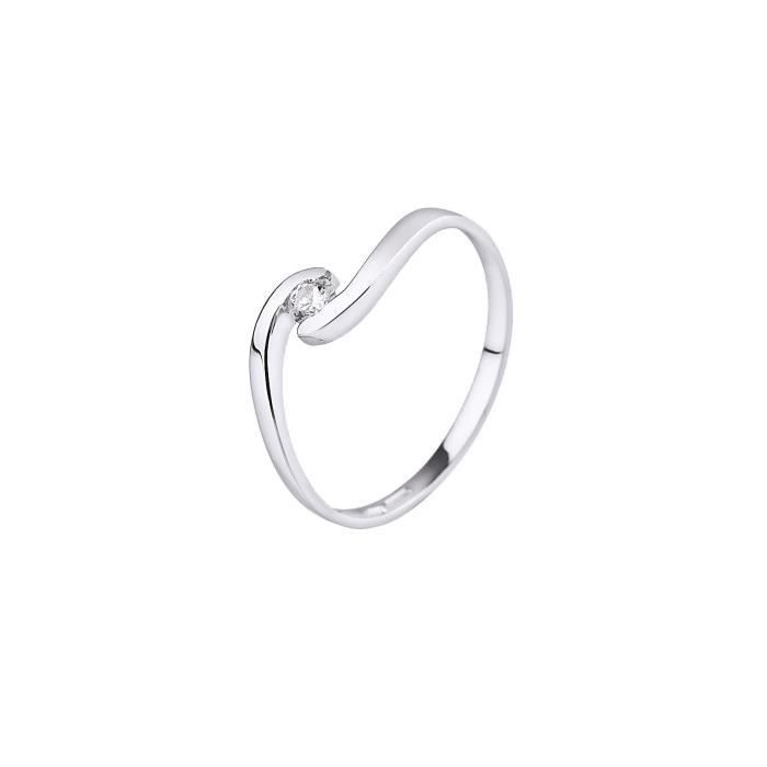 DIAMOND LANE Bague Solitaire Or Blanc 375° et Diamants Femme