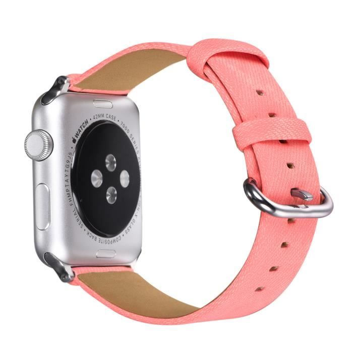 Bracelet Apple Watch 42mm Femme Bracelet de Remplacement en Cuir PU pour iWatch Séries 1/2/3 avec Fermoir à Clou en Métal (Rose)
