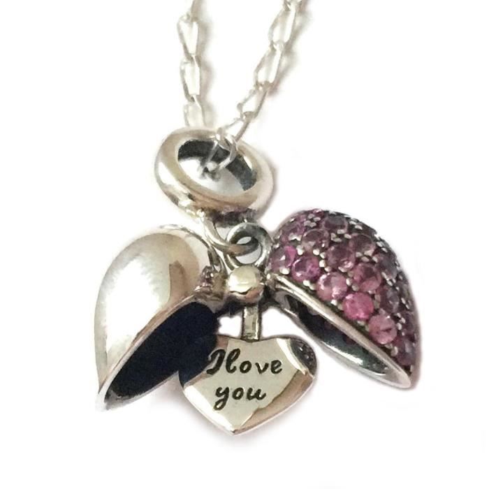 Amour Rose Coeur Argent Zircon Cubique European Charm Beads Fit 925 Collier Pendentif Bracelet