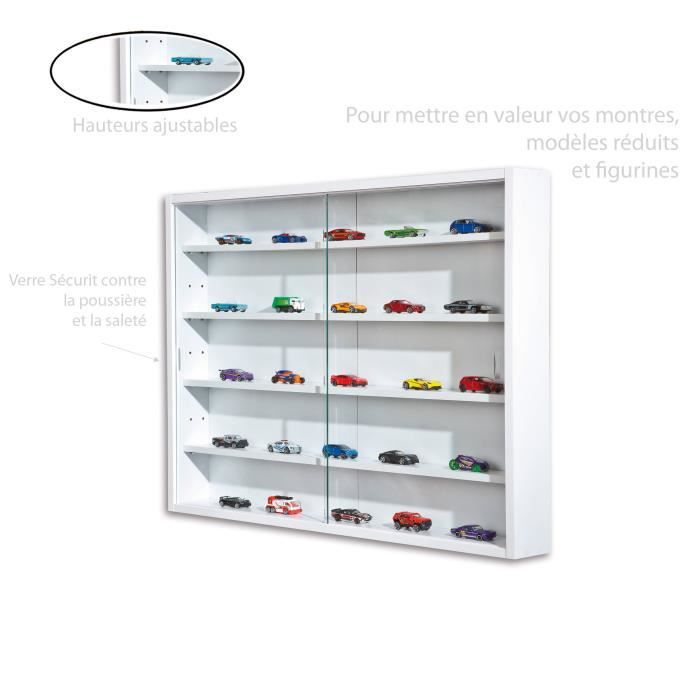 Vitrine Murale Pour Collection 80x83 Cm - 6 étagères Réglables, Portes Coulissantes En Verre, Couleur Chêne - 5