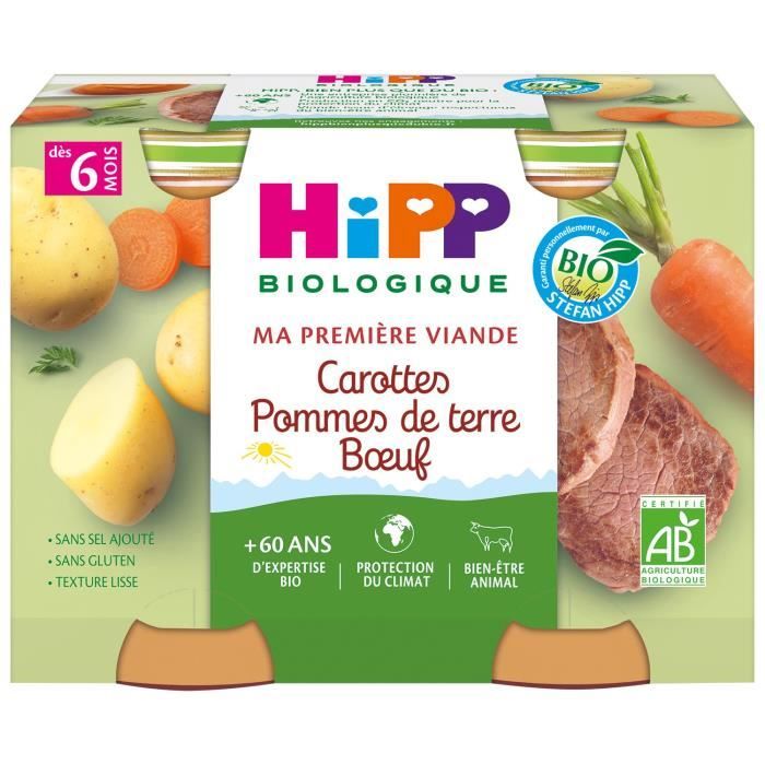 Pots HIPP Bio Ma Première Viande 2x190g   Carotte Pommes de terre