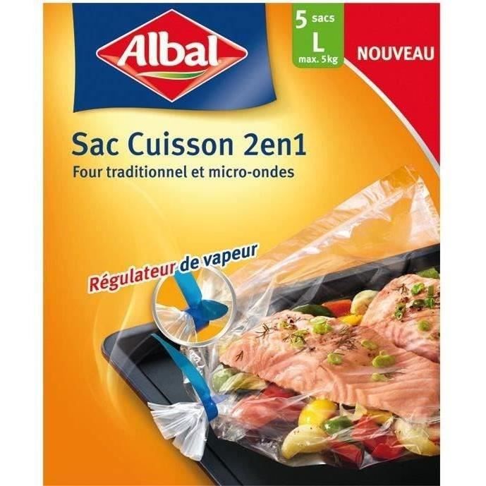 ALBAL Sachet de 5 sacs Cuisson au four - 1 L - 2 en 1 - 35 x 43 cm