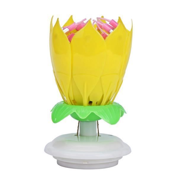 Joyeux Anniversaire Incroyable Blossom Lotus Musical Rotating Bougie Fleur Jaune