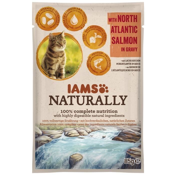 IAMS Naturally Humide Saumon Atlantique Nord en sauce - Toutes races - 85 g - Pour chat adulte
