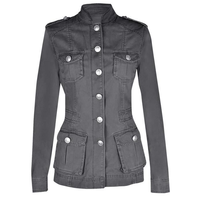 Militaire D'été Blousons noir Femmes Style De gris Mesdames Kaki UARRqX