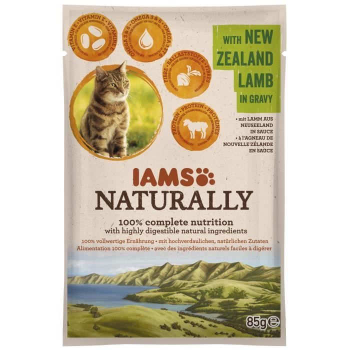 IAMS Naturally Humide Agneau Nouvelle-Zélande en sauce - Toutes races - 85 g - Pour chat adulte