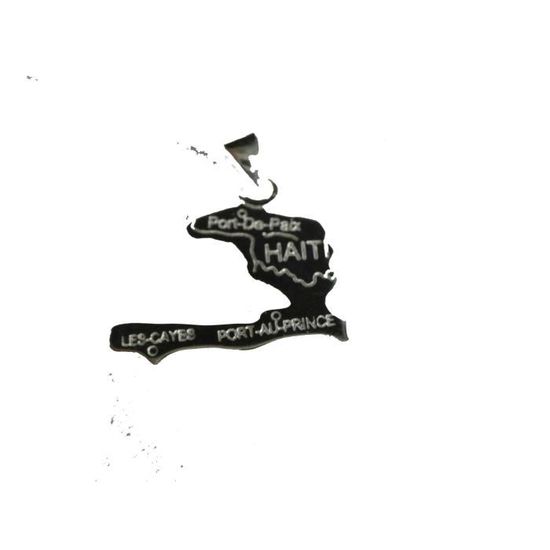 Pendentif en argent massif représentant Haiti avec chaine argenté offerte