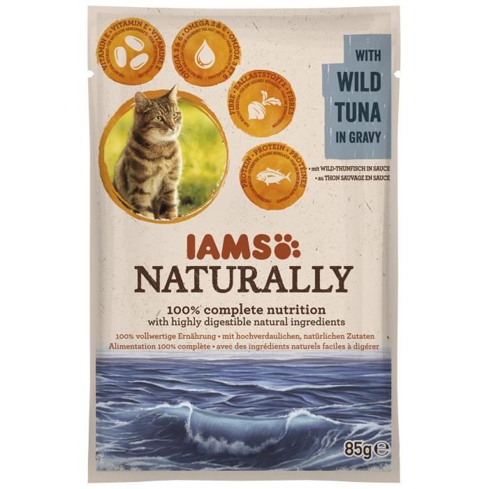IAMS Naturally Humide Thon sauvage en sauce - Toutes races - 85 g - Pour chat adulte