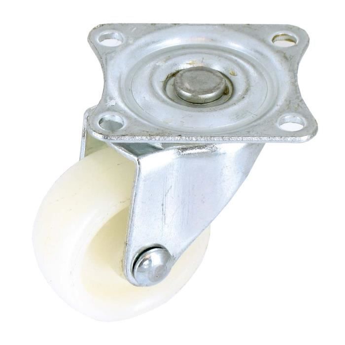 Roulette à platine pivotante - Ø 30 mm - Roue plastique - Blanc