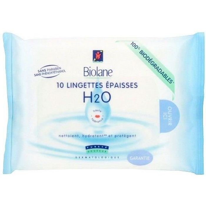 BIOLANE 10 Lingettes Épaisses H2O