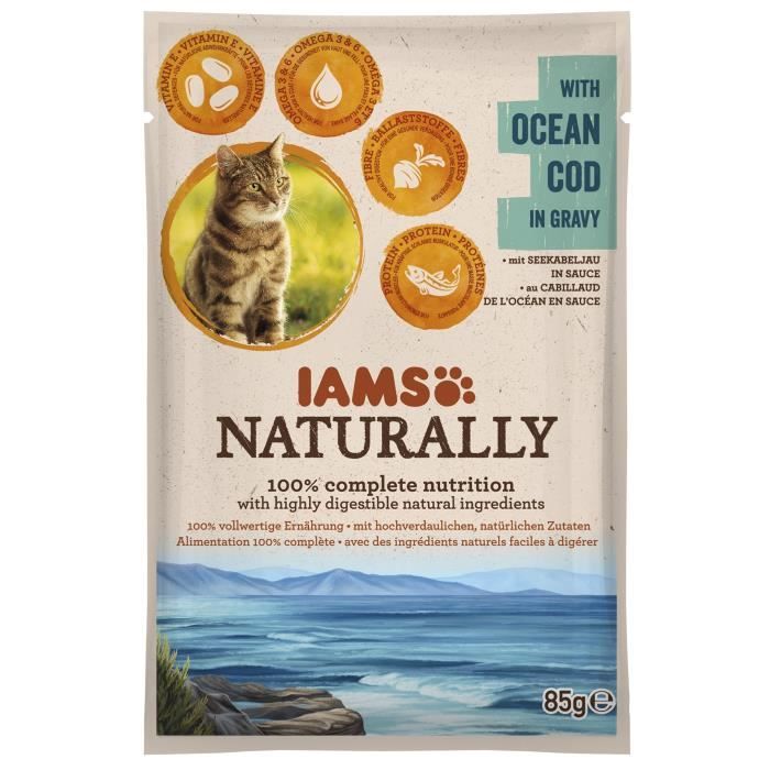 IAMS Naturally Humide Cabillaud en sauce - Toutes races - 85 g - Pour chat adulte