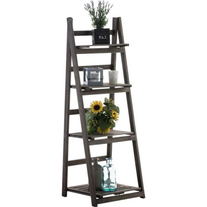 Echelle étagère plante décoration vintage en bois marron 4 ...