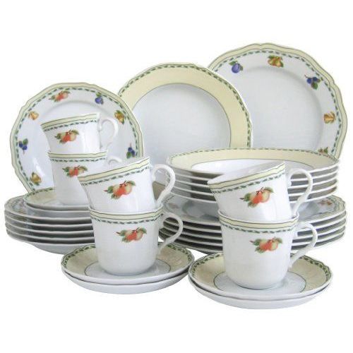 Service De Vaisselle Complet 55 Pièces Artime - Collection Yucatan - Porcelaine Noire Et Blanche - Motifs Mexicains