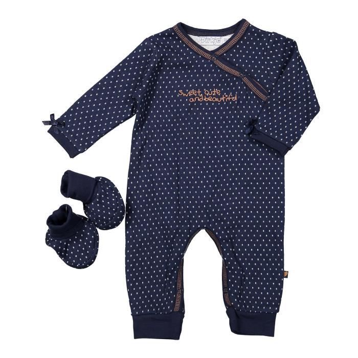 DIRKJE combinaison + Chaussons Bleu Marine à pois Bébé Fille Garçon