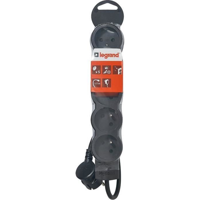 LEGRAND Rallonge multiprise standard 5x2 P+T cordon 1,5 m noir