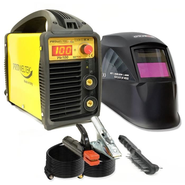PROWELTEK pack Poste à souder inverter 100a numerique pw 100 + cagoule lcd automatique 9/13