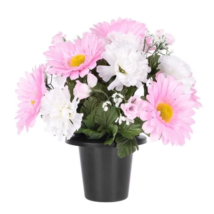 composition florale artificielle rose & blanc - achat / vente fleur