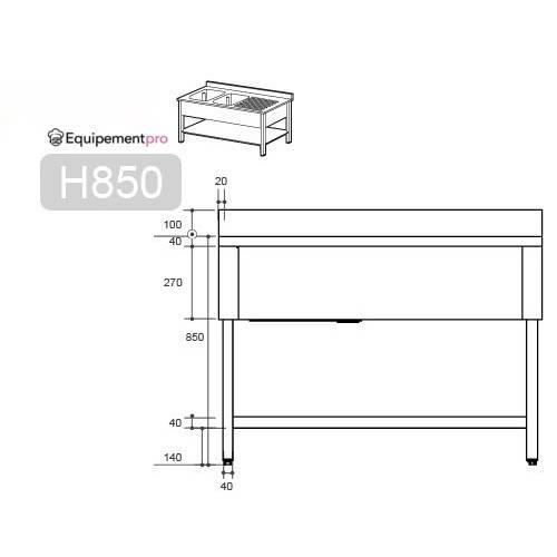 Plonge inox 100cm Table de plonge professionnelle2
