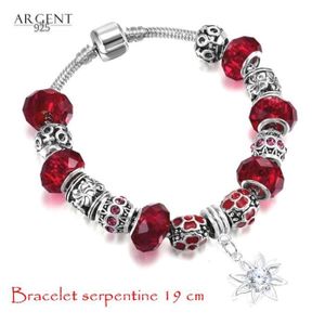 BRACELET , GOURMETTE 19 CM Bracelet Style Pandora Charm Fleur Rouge Ar