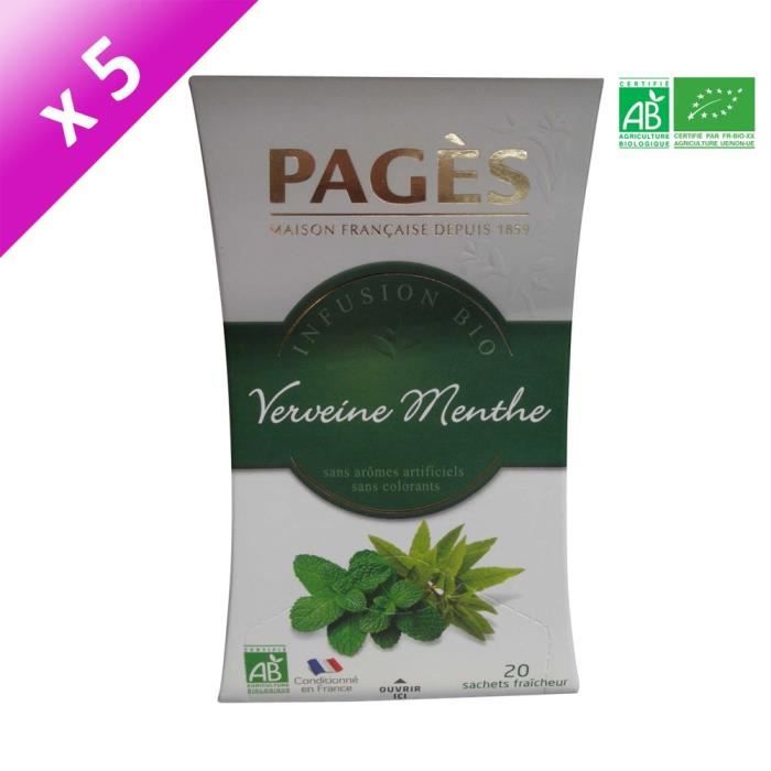 PAGES Lot de 5 Infusions Verveine Menthe Bio