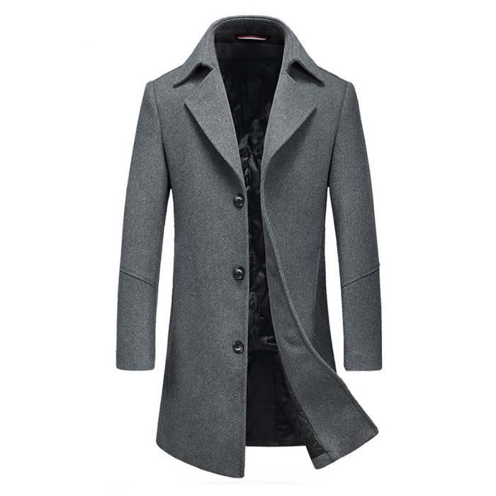 manteau laine homme hiver epais mi long casual pardessus confortable