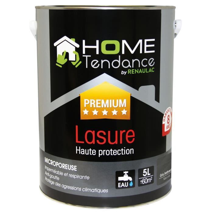 Lasure haute protection 5 L gris anthracite mat - HOME TENDANCE by