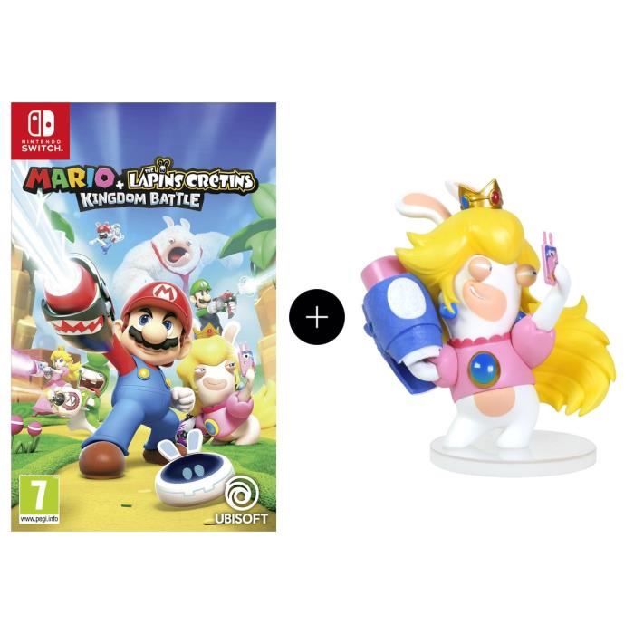 Pack Mario + The Lapins Crétins Kingdom Battle Jeu Switch + Figurine Peach 8cm