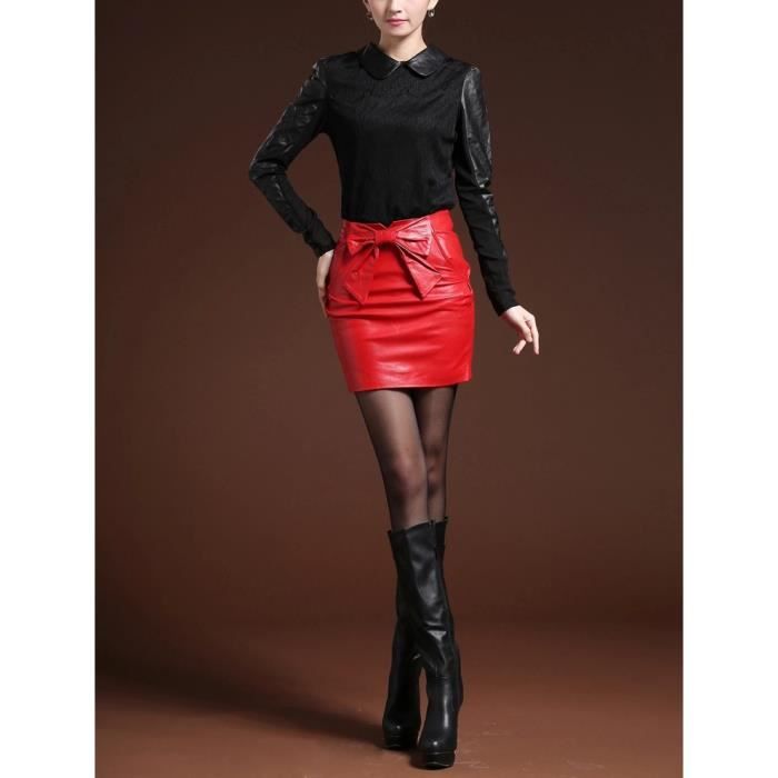 Petite Jupe rouge en cuir Rouge - Achat / Vente jupe ...