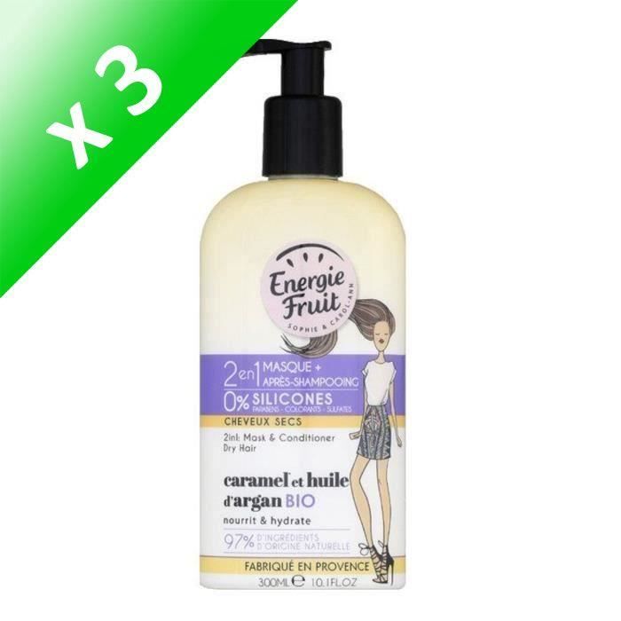 ENERGIE FRUIT Masque et après-shampoing pour cheveux secs - Caramel et Huile d'Argan - 300 ml (Lot de 3)